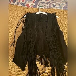 Forever 21 Black Suede Fringe Vest